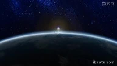太空<strong>地球</strong>地图中<strong>地球</strong>地平线以外的日出由NASA HTTP提供